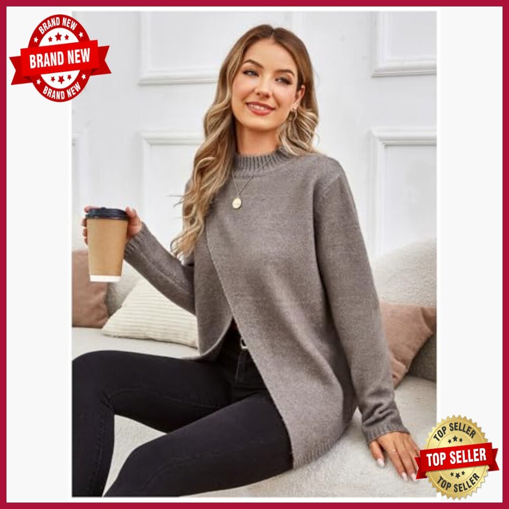 Mock Neck Pullover Sweater Split Front Rib Knit L… - image 5